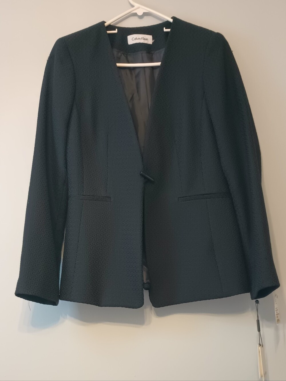 Calvin Klein Black Textured Blazer Single Button Closure 6